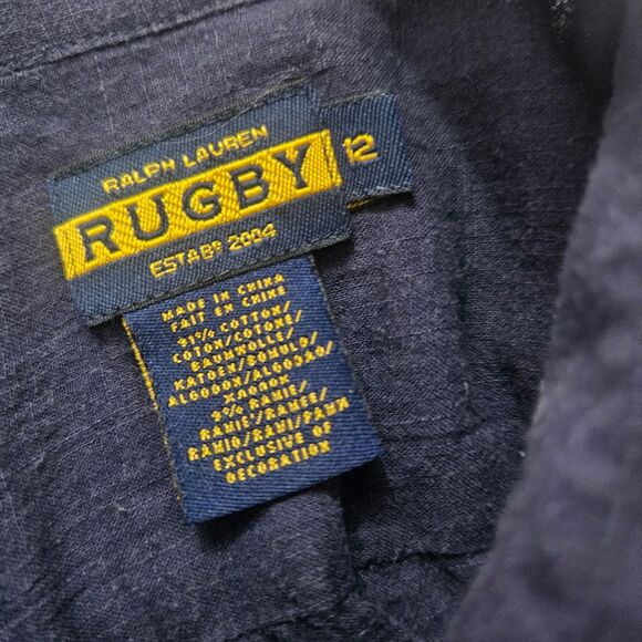 Ralph Lauren Rugby Sz W12 Button up Long Line Over shirt Epaulettes Navy - Picture 6 of 10